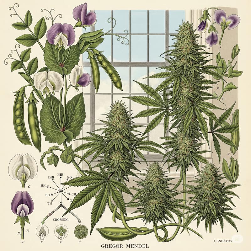Foto experimento de Mendel y planta de Marihuana